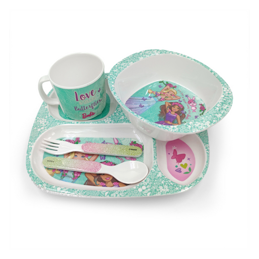 SUPERWARE | Pure Melamine | Kid Set - BARBIE BUTTERFLY | Set Of 5 Pcs.| Stain Free, Glazed Finish