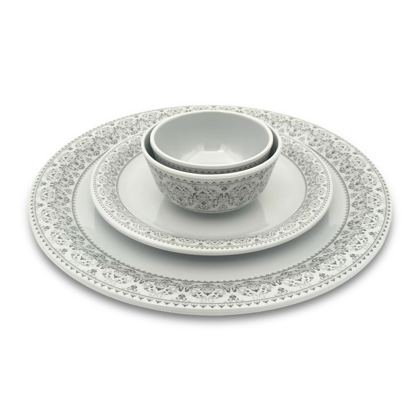 SUPERWARE | Pure Melamine | Dinner Set - Manila Gray Lava | Set Of 24 Pcs. | Stain Free, Glazed Finish