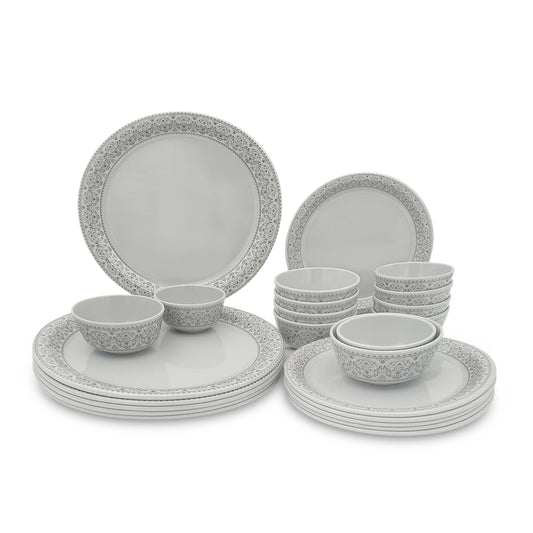 SUPERWARE | Pure Melamine | Dinner Set - Manila Gray Lava | Set Of 24 Pcs. | Stain Free, Glazed Finish