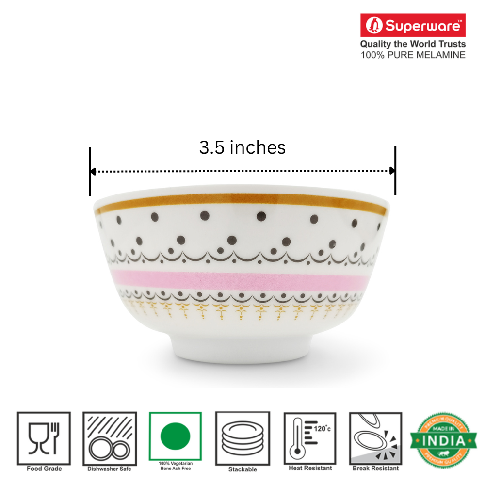 SUPERWARE | Pure Melamine | Katori Set - Diamond (3.5") | 6 Nos.| Stain Free, Glazed Finish