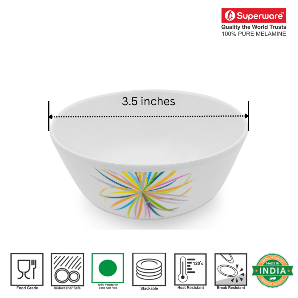 SUPERWARE | Pure Melamine | Katori Set - CELEBRATION (3.5") | 6 Nos.| Stain Free, Glazed Finish