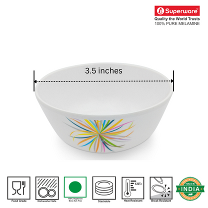 SUPERWARE | Pure Melamine | Katori Set - CELEBRATION (3.5") | 6 Nos.| Stain Free, Glazed Finish