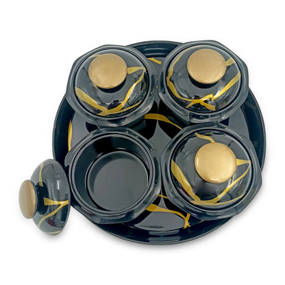 SUPERWARE | Pure Melamine | Nut & Dry Fruit Set – Abstract Black (5 Pcs) | Stain Free, Glazed Finish