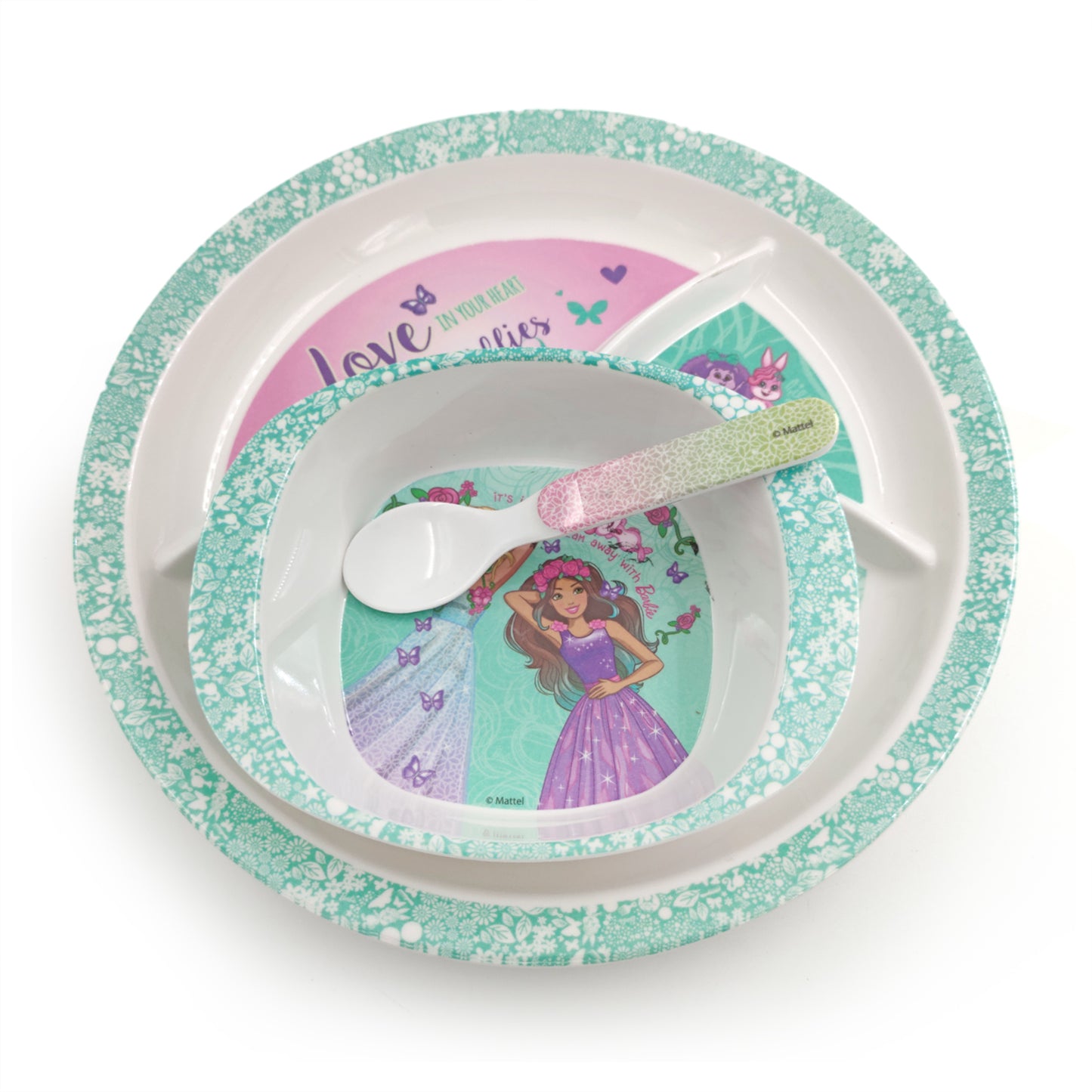 SUPERWARE | Pure Melamine | Kid Set - BARBIE BUTTERFLY | 3 Pcs.| Stain Free, Glazed Finish