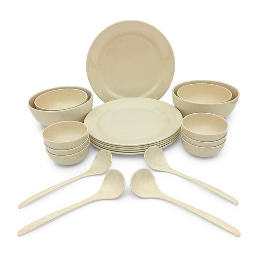 EKTRA | Premium Melamine | Dinner Set - Beige Stone (Set of 20 Pcs.) | Durable, Fade proof