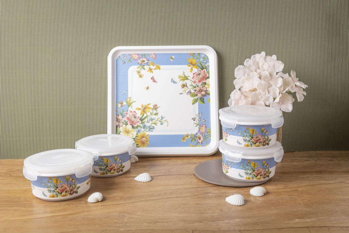 EKTRA | Premium Melamine | Canister Set with Tray - Mini Spring Vibe (5 Pcs.) | Durable, Fade Proof