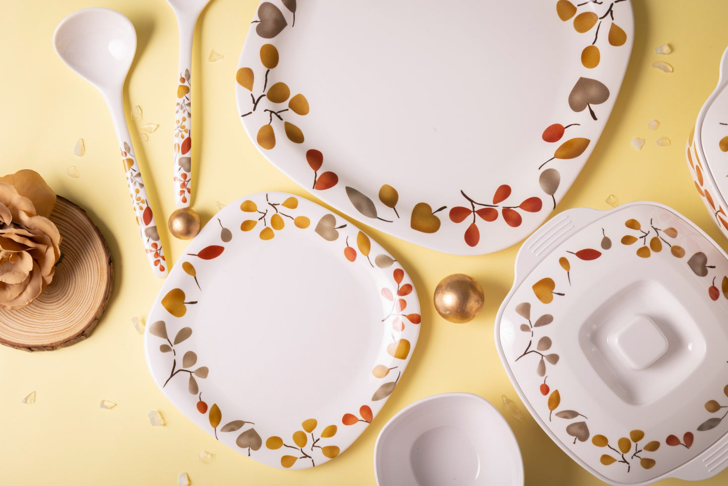 EKTRA | Premium Melamine | Dinner Set - Fall Street (Set of 16 Pcs.) | Durable, Fade Proof