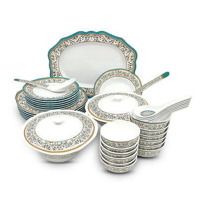 SUPERWARE | Pure Melamine | Dinner Set - GARDENIA AZURE | Set Of 38 Pcs. | Stain Free, Glazed Finish