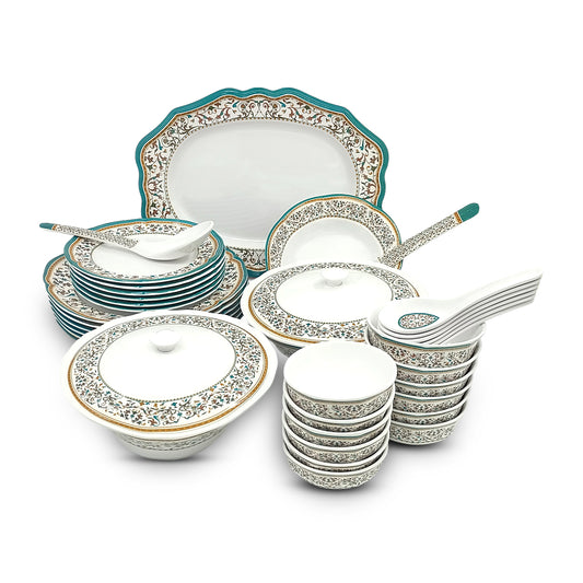 SUPERWARE | Pure Melamine | Dinner Set - GARDENIA AZURE | Set Of 38 Pcs. | Stain Free, Glazed Finish