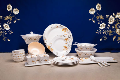 EKTRA | Premium Melamine | Dinner Set – Golden Strokes (Set of 16 Pcs.) | Durable, Fade Proof