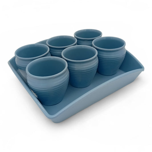 SUPERWARE | Pure Melamine | Kullad & Trayo - Clay Blue (7 Pcs.) | Stain Free, Glazed Finish