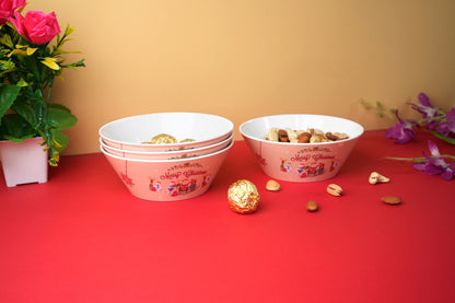 EKTRA | Premium Melamine | Hutzler Bowl Set – Merry Christmas 5.75" (4 Nos.) | Durable, Fade Proof