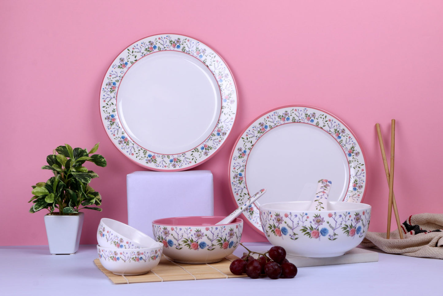 EKTRA | Premium Melamine | Dinner Set - Peach Hill (Set of 20 Pcs.) | Durable, Fade proof