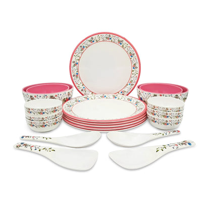 EKTRA | Premium Melamine | Dinner Set - Peach Hill (Set of 20 Pcs.) | Durable, Fade proof