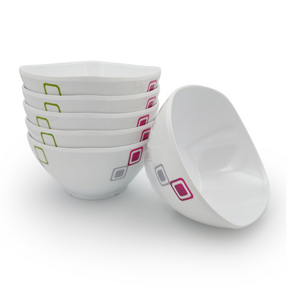 SUPERWARE | Pure Melamine | Bowl Set - Candy Blocks 4" | 6 Nos. | Stain Free, Glazed Finish