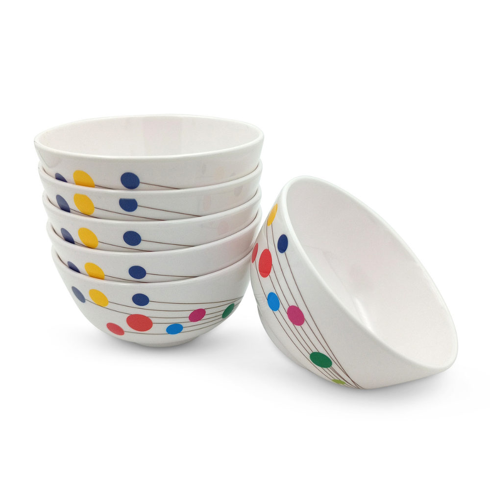 SUPERWARE | Pure Melamine | Katori Set - COLOUR BUBBLES (3.5") | 6 Nos. | Stain Free, Glazed Finish