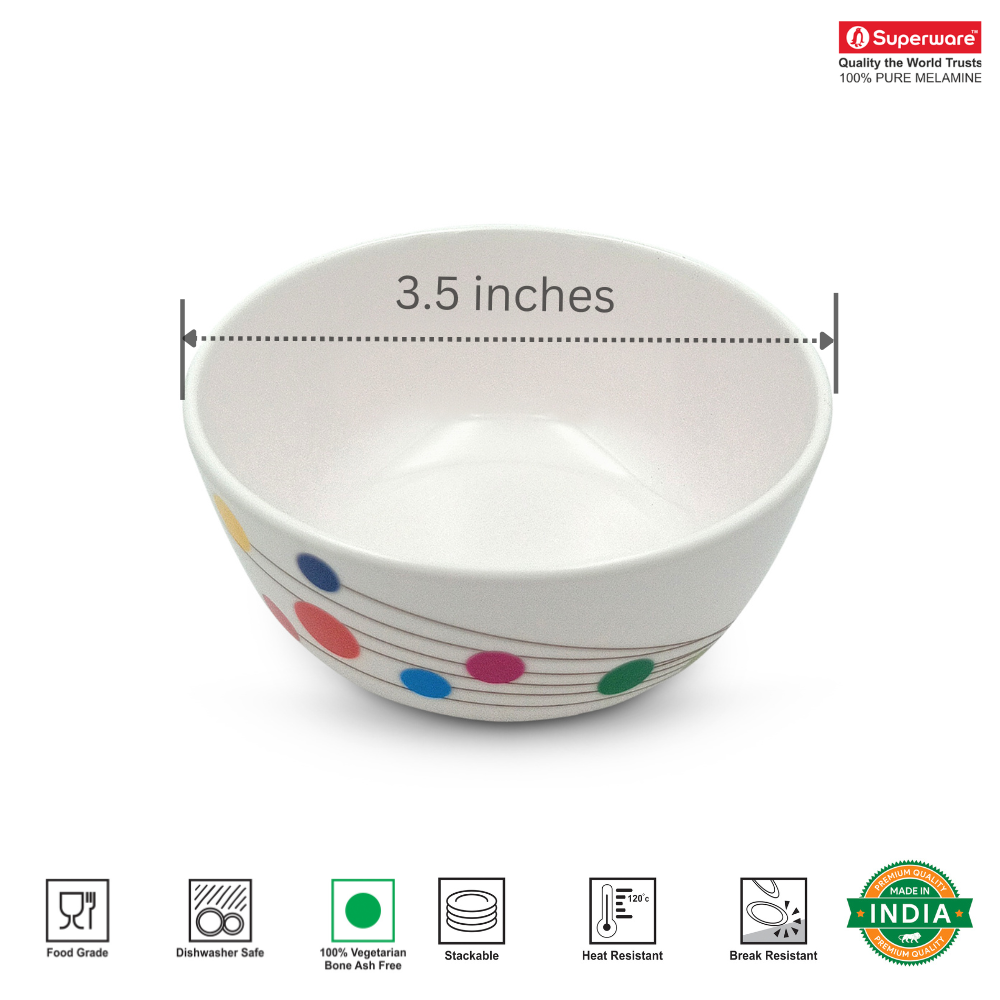 SUPERWARE | Pure Melamine | Katori Set - COLOUR BUBBLES (3.5") | 6 Nos. | Stain Free, Glazed Finish