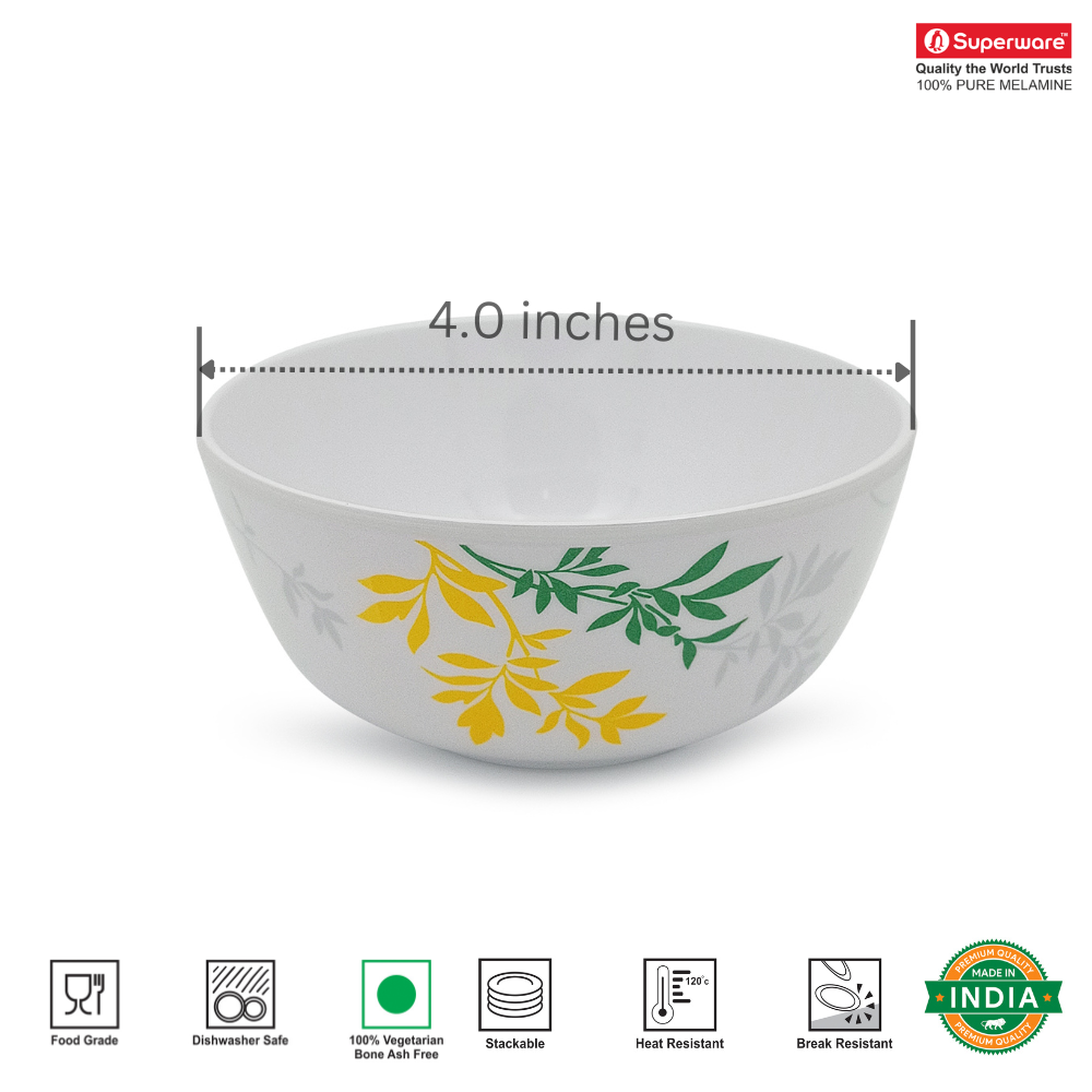 SUPERWARE | Pure Melamine | Bowl Set - Country Leaf 4" | 6 Nos. | Stain Free, Glazed Finish