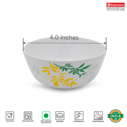 SUPERWARE | Pure Melamine | Bowl Set - Country Leaf 4" | 6 Nos. | Stain Free, Glazed Finish