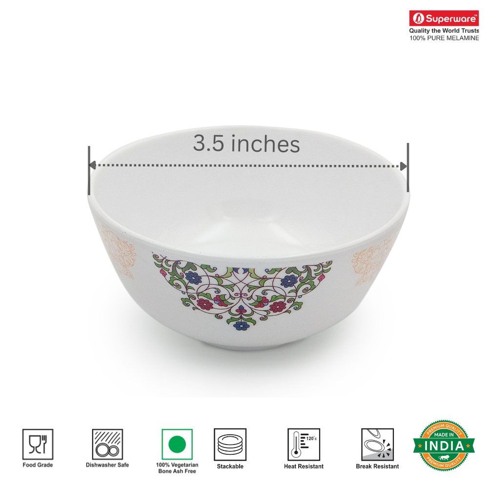 SUPERWARE | Pure Melamine | Katori Set - ETHENIC ART (3.5") | 6 Nos.| Stain Free, Glazed Finish