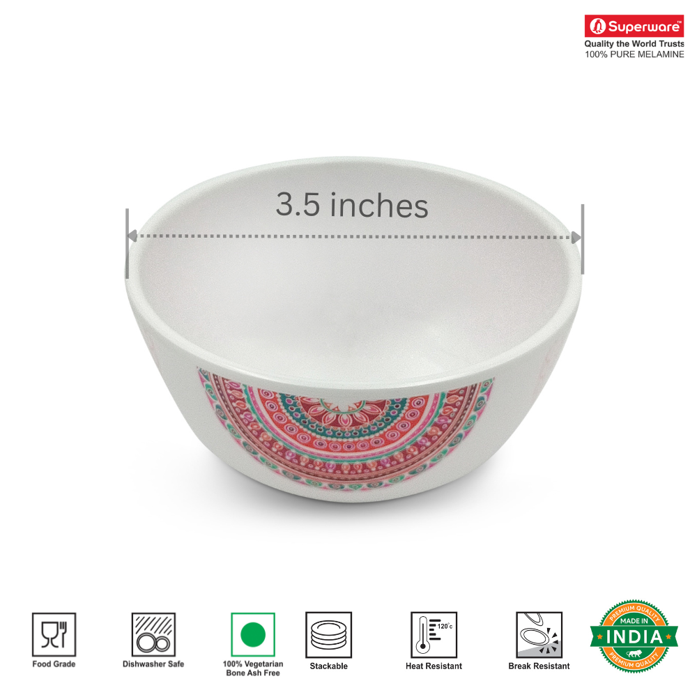 SUPERWARE | Pure Melamine | Katori Set - FESTIVE (3.5") | 6 Nos.| Stain Free, Glazed Finish