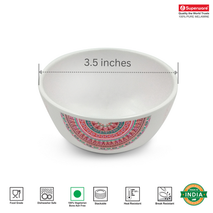 SUPERWARE | Pure Melamine | Katori Set - FESTIVE (3.5") | 6 Nos.| Stain Free, Glazed Finish