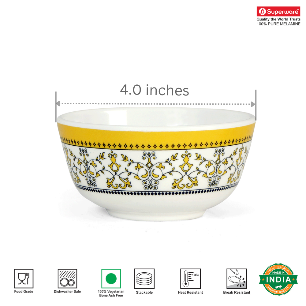 SUPERWARE | Pure Melamine | Bowl Set - ForgetMeNot 4" | 6 Nos.| Stain Free, Glazed Finish