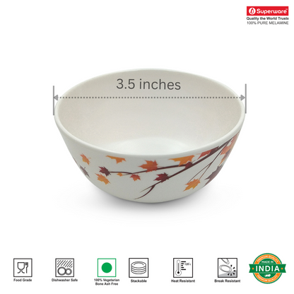 SUPERWARE | Pure Melamine | Katori Set - MAPLE LEAF (3.5") | 6 Nos.| Stain Free, Glazed Finish