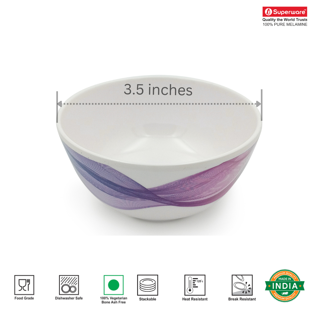 SUPERWARE | Pure Melamine | Katori Set - SILKY (3.5") | 6 Nos. | Stain Free, Glazed Finish