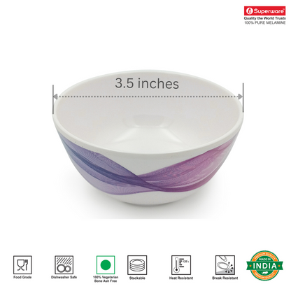 SUPERWARE | Pure Melamine | Katori Set - SILKY (3.5") | 6 Nos. | Stain Free, Glazed Finish