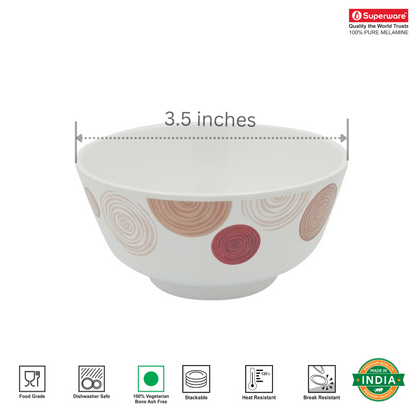 SUPERWARE | Pure Melamine | Katori Set - SPIRAL (3.5") | 6 Nos. | Stain Free, Glazed Finish