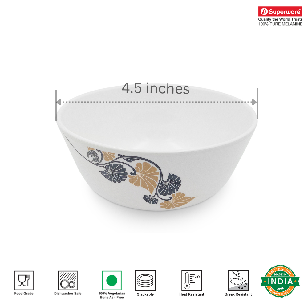 SUPERWARE | Pure Melamine | Bowl Set - Vegetal Gold 4" | 6 Nos. | Stain Free, Glazed Finish