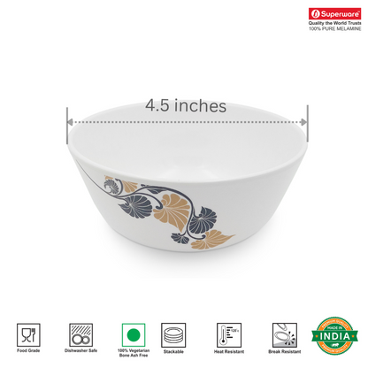 SUPERWARE | Pure Melamine | Bowl Set - Vegetal Gold 4" | 6 Nos. | Stain Free, Glazed Finish