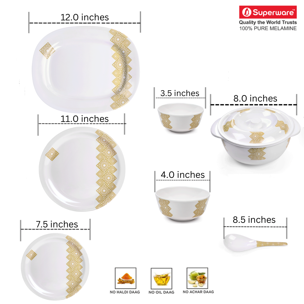 SUPERWARE, Dinner Set - GOLDDEKO | Set Of 31 Pcs.