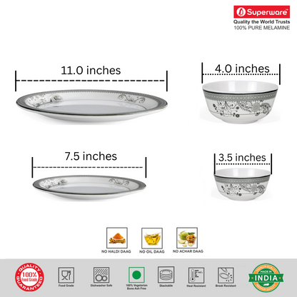 SUPERWARE, Dinner Set - SILVER LACE | Set Of 16 Pcs.