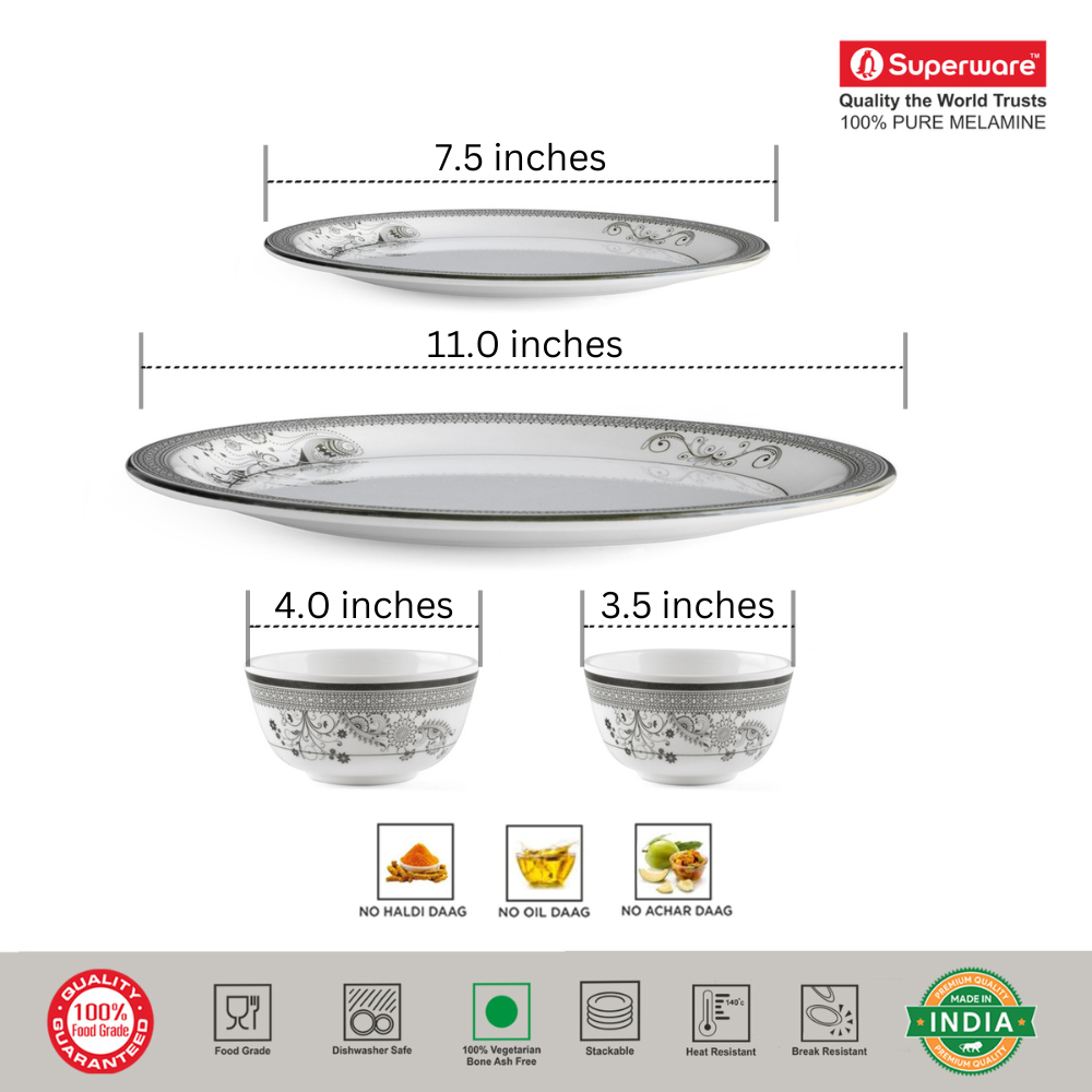 SUPERWARE, Dinner Set - SILVER LACE | Set Of 24 Pcs.