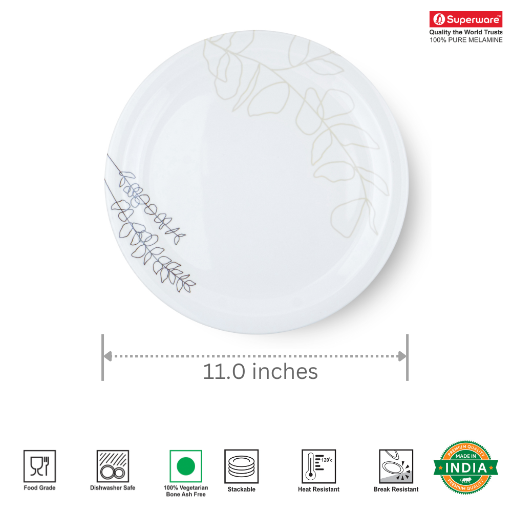 SUPERWARE | Pure Melamine | Dinner Plate Set – Breeze (11.0") | 6 Nos. | Stain Free, Glazed Finish