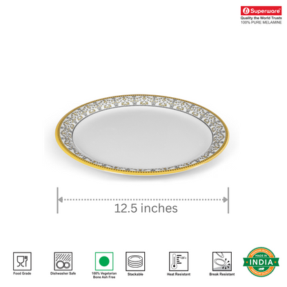 SUPERWARE | Pure Melamine | Buffet Plate Set – ForgetMeNot (12.5”) | 6 Nos. | Stain Free, Glazed Finish