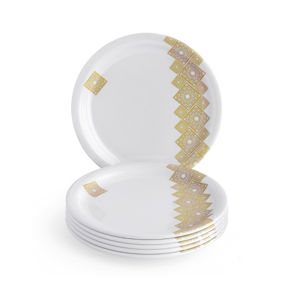 SUPERWARE | Pure Melamine | Dinner Plate Set – Golddeko (11.0") | 6 Nos. | Stain Free, Glazed Finish