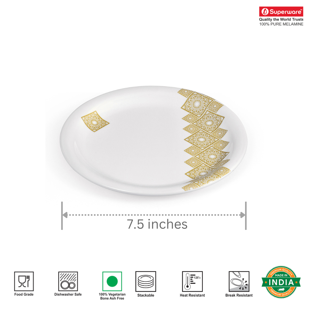 SUPERWARE, Pure Melamine | Dinner Set - GOLDDEKO | Set Of 24 Pcs. | Stain Free, Glazed Finish