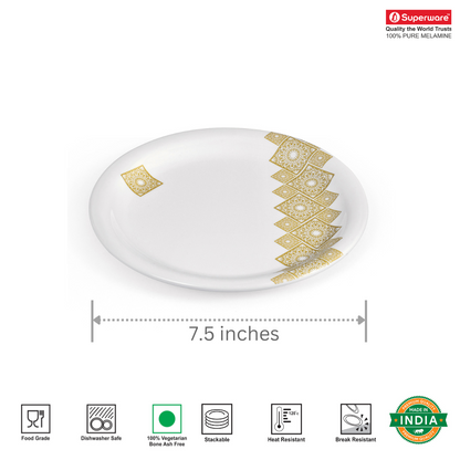 SUPERWARE, Pure Melamine | Dinner Set - GOLDDEKO | Set Of 24 Pcs. | Stain Free, Glazed Finish