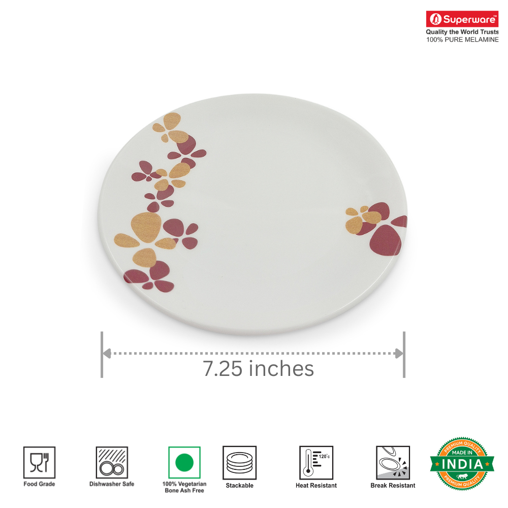 SUPERWARE | Pure Melamine | Small Plate Set - HANA (7.25") | 6 Nos. | Stain Free, Glazed Finish