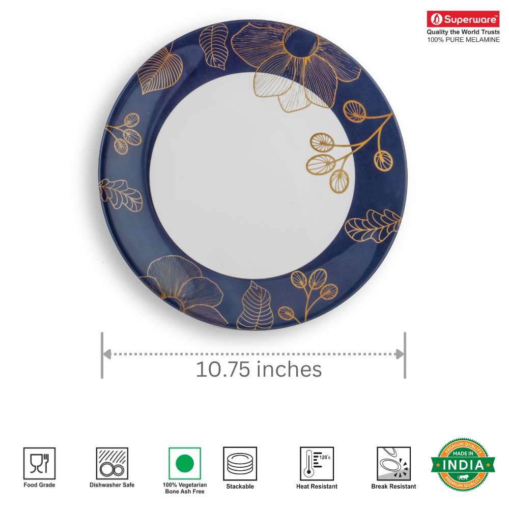 SUPERWARE | Pure Melamine | Dinner Plate Set – Harmony (10.75”) | 6 Nos. | Stain Free, Glazed Finish