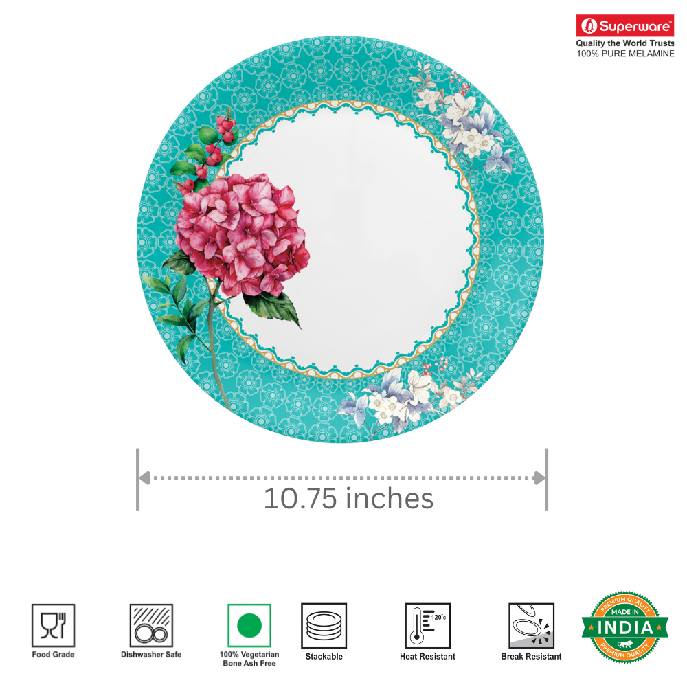 SUPERWARE | Pure Melamine | Dinner Plate Set – Olender (10.75”) | 6 Nos. | Stain Free, Glazed Finish