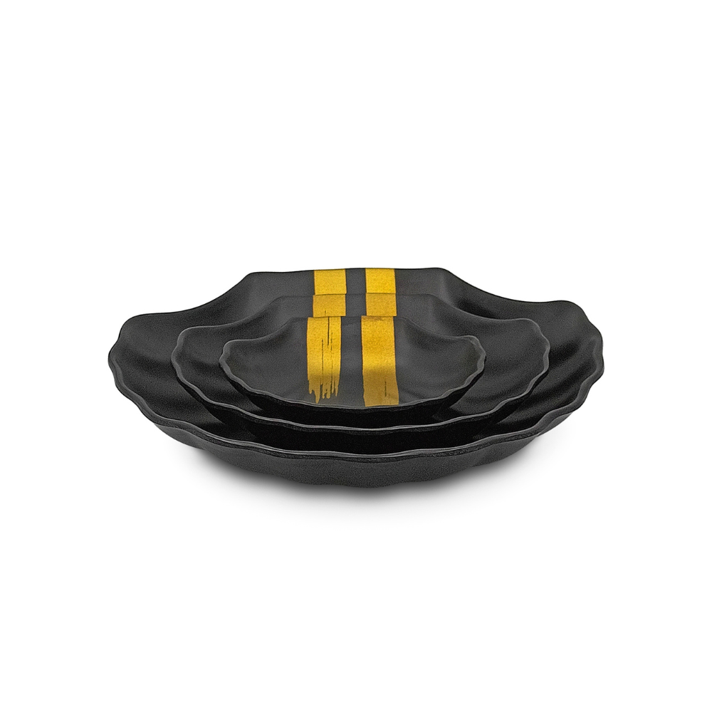 SUPERWARE, Platter Set - SHELL MATTE BLACK GOLD BRUSH  | Set Of 3 Pcs.