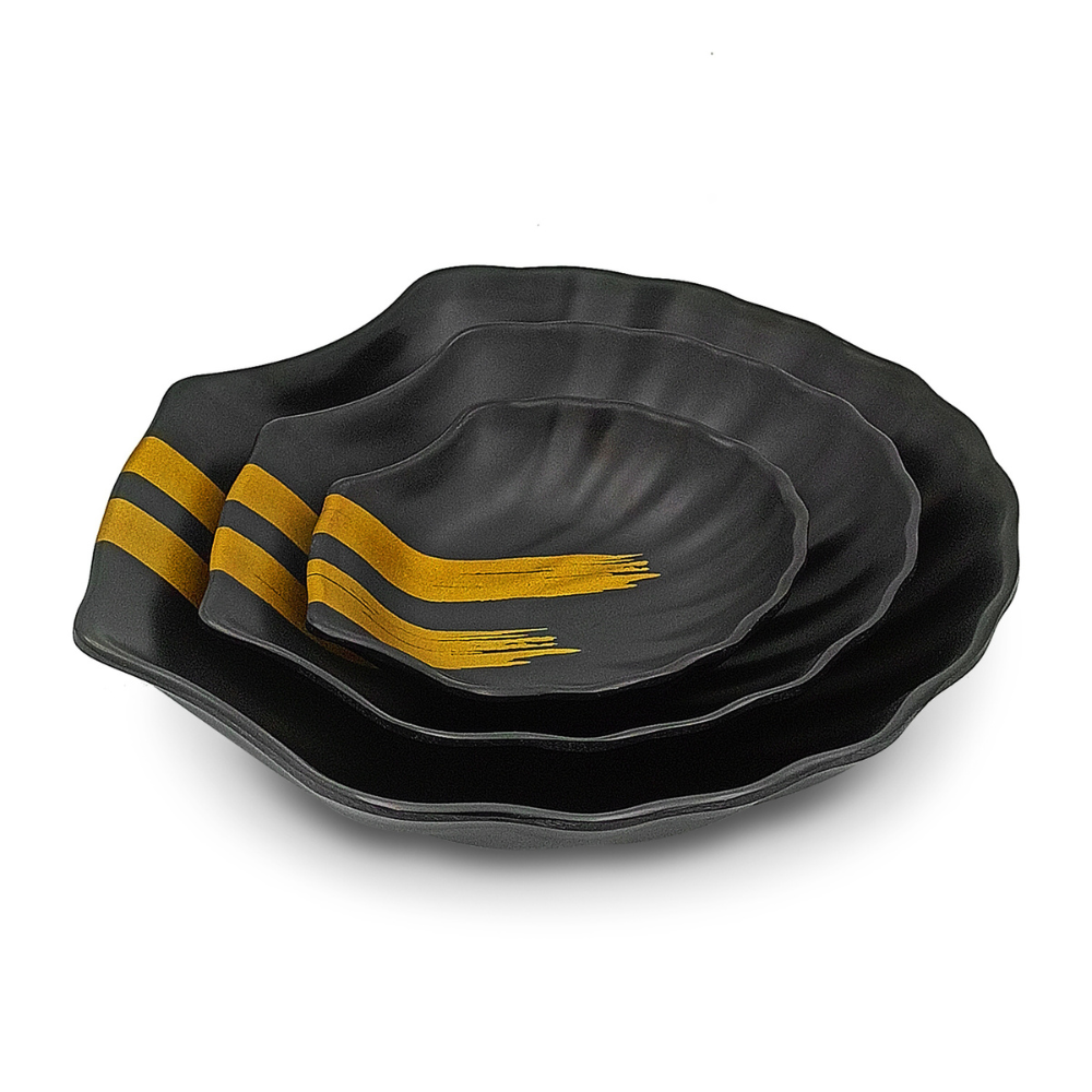 SUPERWARE, Platter Set - SHELL MATTE BLACK GOLD BRUSH  | Set Of 3 Pcs.