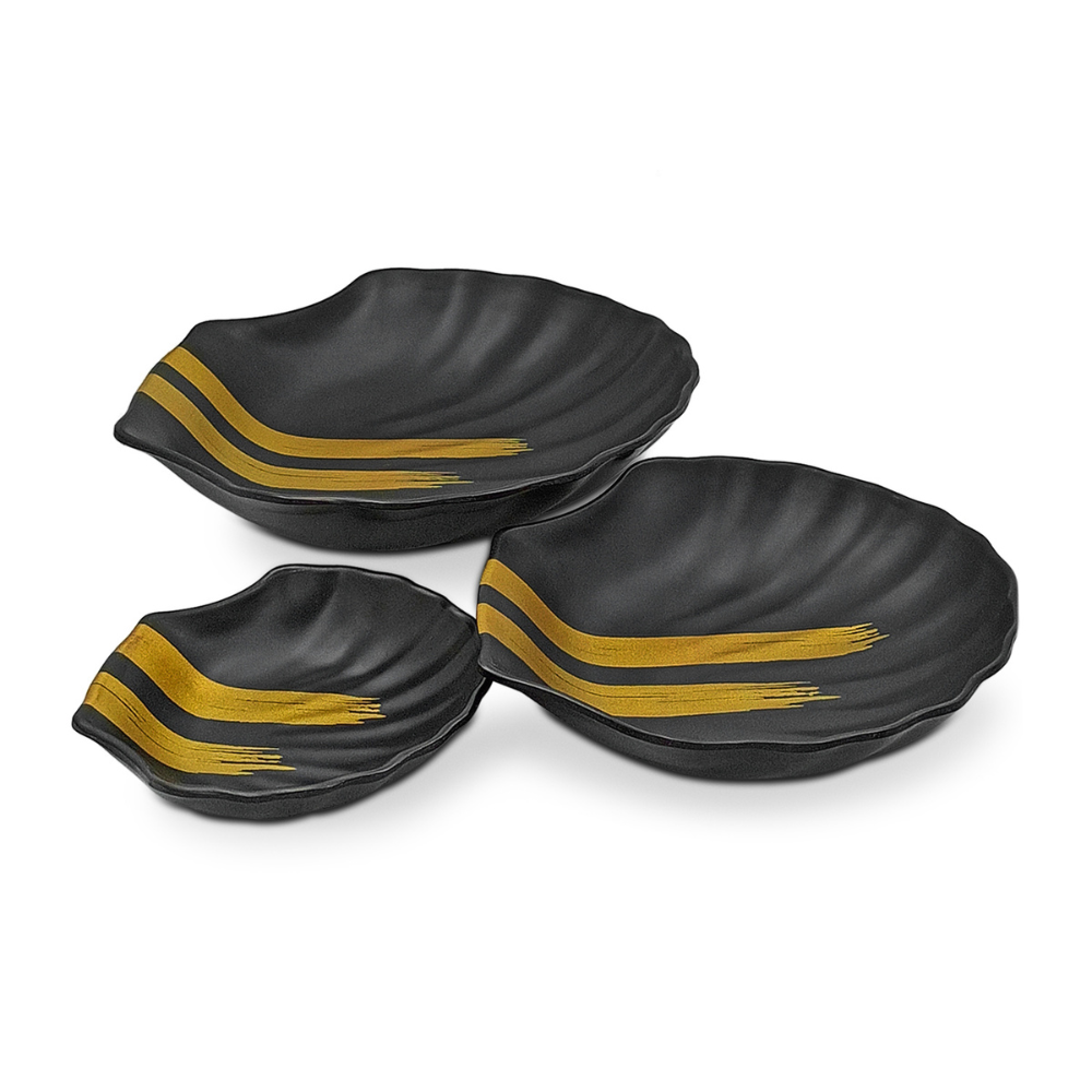 SUPERWARE, Platter Set - SHELL MATTE BLACK GOLD BRUSH  | Set Of 3 Pcs.