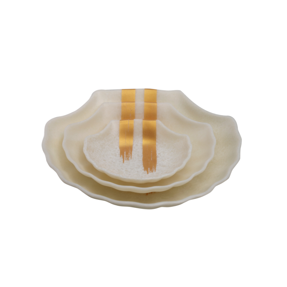 SUPERWARE, Platter Set - SHELL MATTE SUPER PEARL GOLD BRUSH | Set Of 3 Pcs.