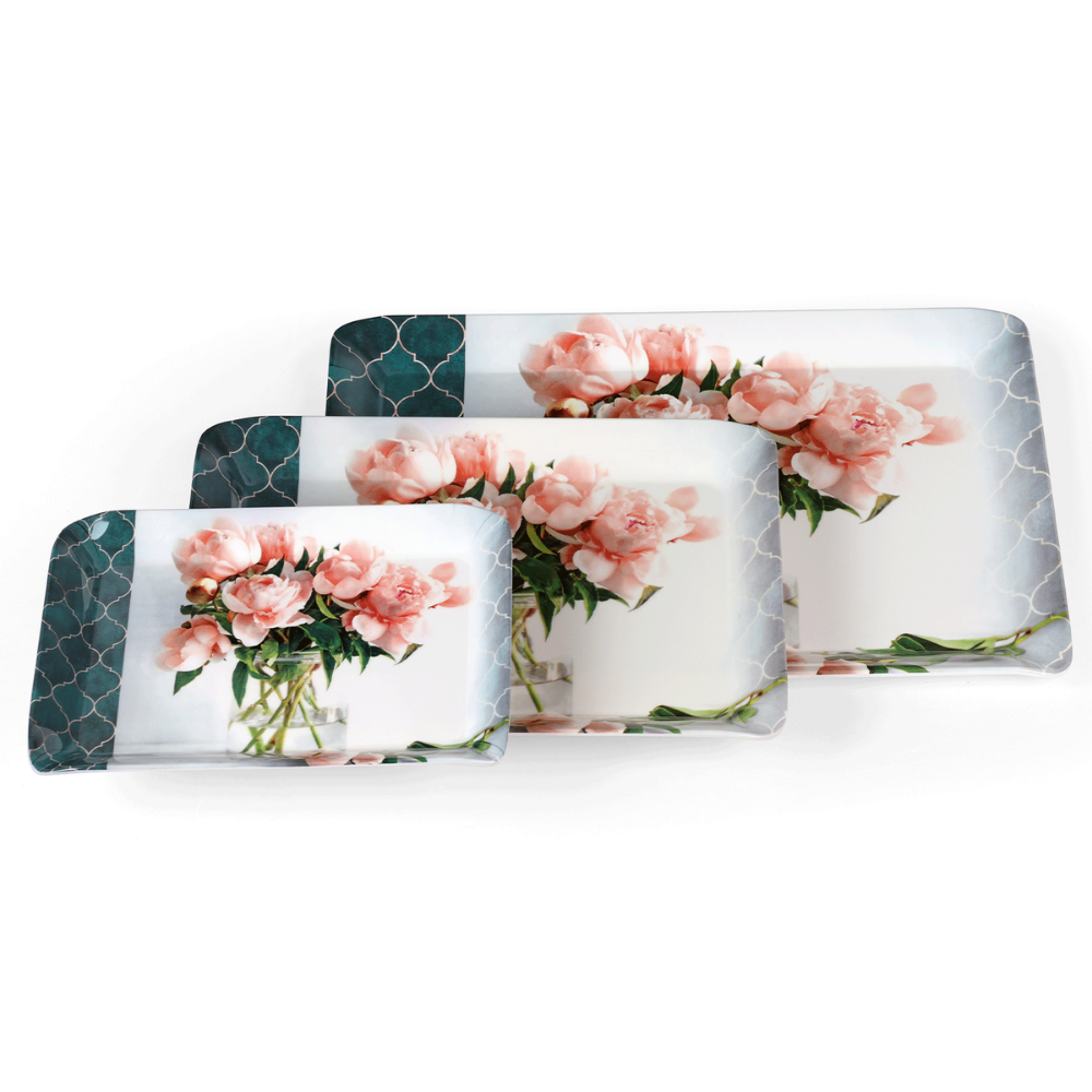 SUPERWARE, Splendid Tray Set - PEONY ROSE GLOSSY | Set Of 3 Pcs.