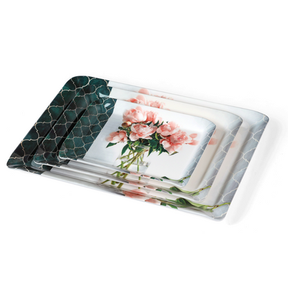 SUPERWARE, Splendid Tray Set - PEONY ROSE GLOSSY | Set Of 3 Pcs.